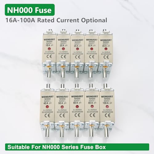 Wengart 3er-Pack NH000 Sicherung 80A gG, Messer-Sicherung AC 500V, 120kA Trennvermögen, NH-Schmelzeinsatz für Hauptverteilungen, Batteriespeicher und Industrieanlagen
