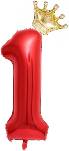 Juego de globos rojos de corona del número 1 de 40 pulgadas, globos de primer cumpleaños para niñas, decoraciones de fiesta de primer cumpleaños.