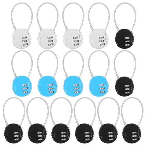 Moxweyeni 16 Pack 3 Digit Combination Cable Padlock,Black,Silver,Blue