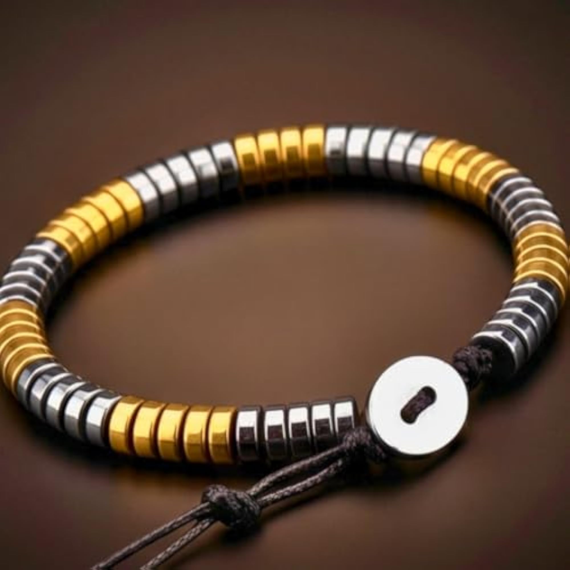 Gold & Silver Tone Steel Bead Bracelet for Men, Stretch Design