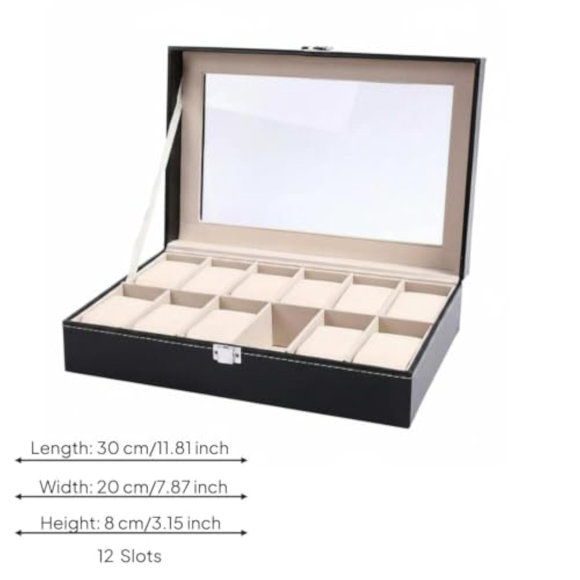 Padded Watch Display Box, Leather-Like Organizer with 12 Slots