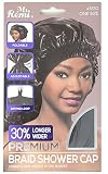 Annie - Ms. Remi Premium Adjustable and Foldable Braid Shower Cap with Drying Loop (Black, 25" x 18.