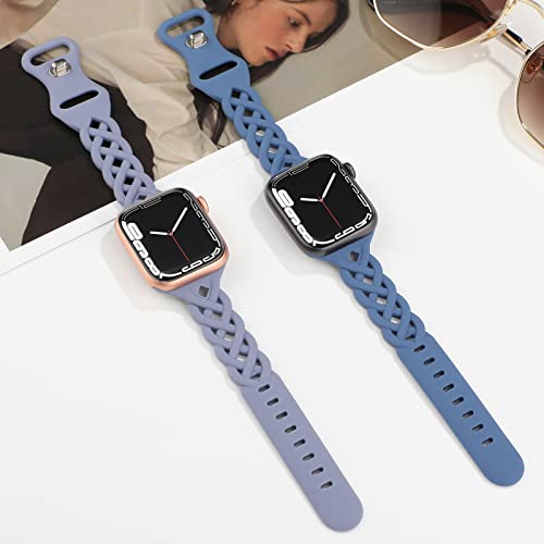 Image of Braided Silicone Bands Compatible with Apple Watch Women Slim Thin Narrow | Breathable Hollow-out Bands for iWatch Ultra 2 /3 SE 3 Series 11 /10 /9 /8 /7 /6 /5 /4 /3 /2 /1 38mm 40mm 41mm 42mm 44mm 45mm 46mm 49mm