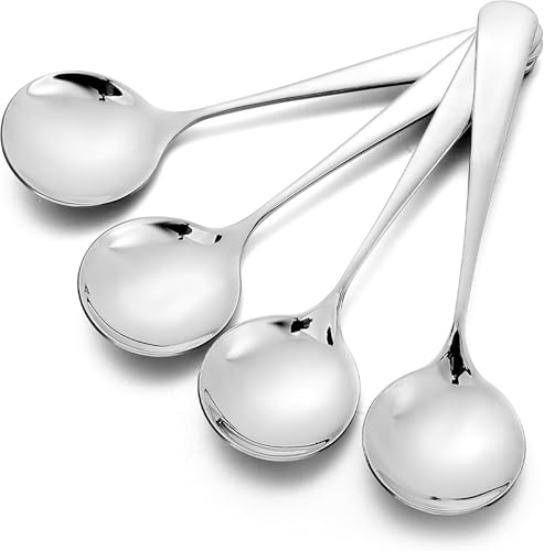 Soup Spoon, 4 Pcs Stainless Steel tablespoons, Heavy Duty Round Soup Spoons for Restaurant, Home & Catering, Dishwasher Safe (Silver)
