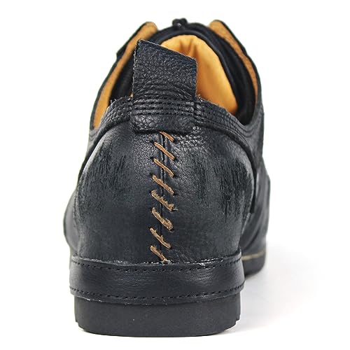 Image of OSSTONE Moto Boots for Men Fashion lace-up Leather Chukka Boots Casual Shoes Metal Cleats OS-6015-3-A-US-R Metal Black