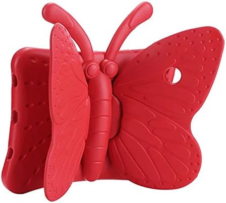Eightnight Red Kids Safe Case Non-toxic EVA Foam Light Weight Cute Cartoon Butterfly Design Shockproof Drop Poof Tablet Case Cover With Handle Kickstand for pad 2 3 4 Generation 9.7 Inch