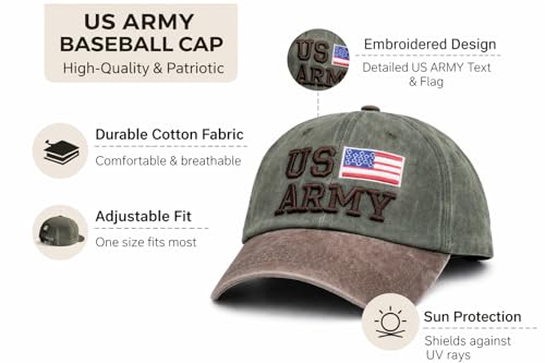 Image of Denim Us Army Flag Style Cotton Embroidered Adjustable Baseball Cap for Adult Men Women Unisex