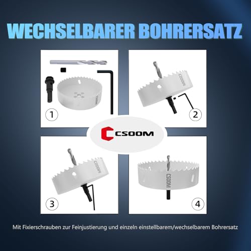 CSOOM 92mm M42 BiMetall Lochsäge, weiß, für Bohrwerkzeuge in Holz, Kunststoff, Gipskarton und Blech