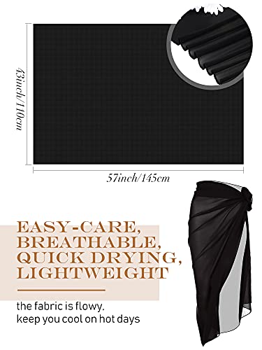 Geyoga Women Swimsuit Cover up Black Long Sarong Skirt Ladies Bikini Wrap Skirt Beach Chiffon Bathing Swimwear Pareo Wrap for Vacation, Plus Size2