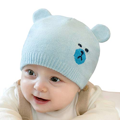 MansWill Baby Kids Knitted Beanie/Toddler Bear Warm Cute Winter Ear Hat - Blue