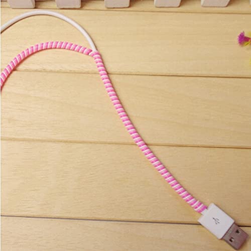 Image of Spiral Cable Protector, Data Cable Protective Sleeve, Headphone Saver, Charger Protective Cover, Wire Repair /Strain Relief Cable Wrap Tube for USB Data Cable Headphone Cable (Jet Black+Pink)