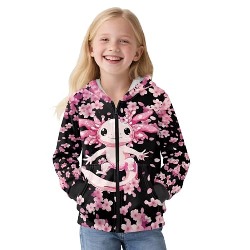 WELLFLYHOM Fleece Lining Girls Hoodie Zipper 6-16 Graphic Sweatshirt Long Sleeve Sweater with Pocket Full Zip Kids Tops