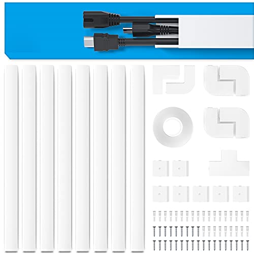 Cable Management Channel - CMC-01 Cord Raceway Kit Organizing Mount TV System Hide Computer Cables - 125â€ Paintable Electronic Wire Cover On-Wall Runner Concealer - 8x L15.7in, W0.95in H0.55in, White