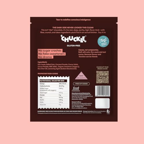 Image of Chuckle Dark Matter Dark Choco Chunks Cookies | Gluten Free Oats & Cocoa Chocolate | No Maida No Palm Oil Jaggery Sweetened | Gluten Free Chocolate Cookies with Flax & Sunflower Seeds | 200g (4 x 50g)