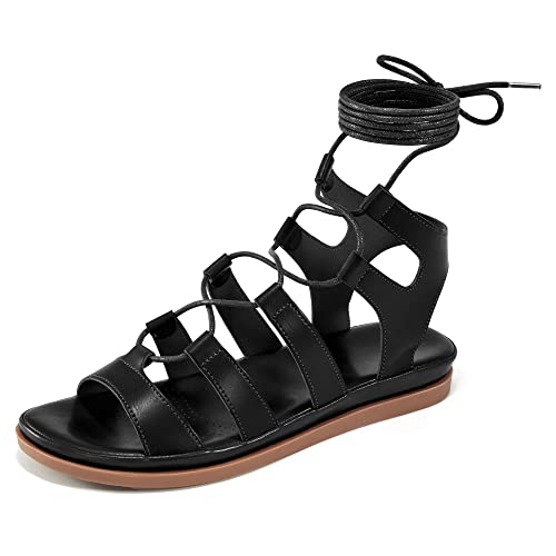 HARENCE Sandals for Women Summer Flats: Comfortable Cross Strap Gladiator Flat Shoes Casual Dressy Non Slip Beach Sandals