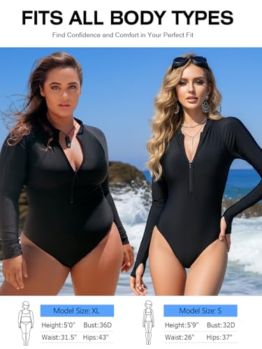 RELLECIGA Women's Long Sleeve One Piece Swimsuits Rash Guard Modest Full Coverage Bathing Suit - Image 5