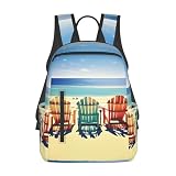 EdWal Mochila para computadora con estampado floral en blanco y negro para la universidad, elegante, casual, para viajes, negocios, mujeres y hombres, Escena de playa con sillas, Talla única