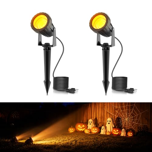 Image of L LOHAS LED Halloween Orange Spotlights Outdoor, Dusk to Dawn 12W 2Pack