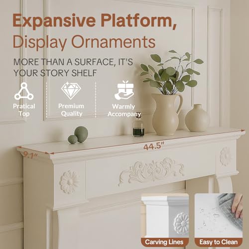 Image of HOMEDIARY Fireplace Mantel Surround, Modern White Fireplace Mantel Frames with Legs for Living Room, Premium MDF with Solid Wood, Decorative Fireplace Surround for Holidays, Anti-Tipping & Waterproof