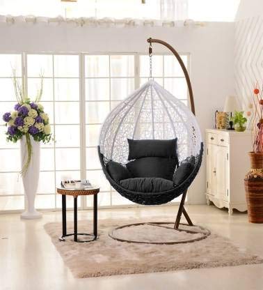 Airwing Single Seater Heavy Iron Hanging Egg Swing Lounge Chair with Tufted Soft Deep Cushion Backyard Relax for Indoor, Outdoor, Balcony, Deck, Patio, Home & Garden (White & Brown & Brown Cushion)