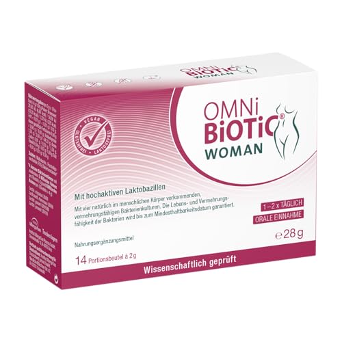 OMNi BiOTiC WOMAN | Für Frauen entwickelt | 4 Bakterienstämme | 10 Mrd. Keime pro Tagesdosis | Pulver | Vegan - Glutenfrei - Laktosefrei | Zur täglichen Anwendung - Einfach trinken | 14 Portionen
