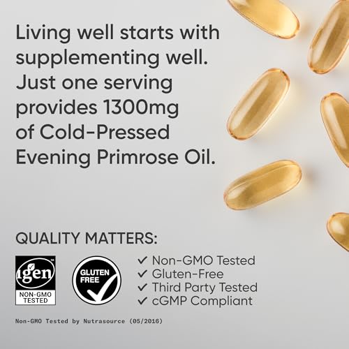 Image of Sports Research Evening Primrose Oil 1300 mg Non - GMO Gluten - free Cold - Pressed with No Fillers or Artificial Ingredients (120 Liquid Softgels)