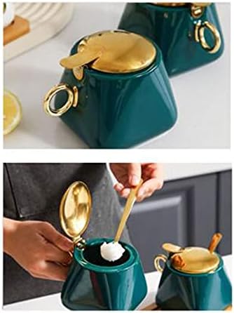 Spice boxs Ceramic Sugar Bowls Condiment Pots,with Tray,Suitable for Kitchen,Color: Green,Size: 9cm*9cm*9cm,2/3 Pcs(B)