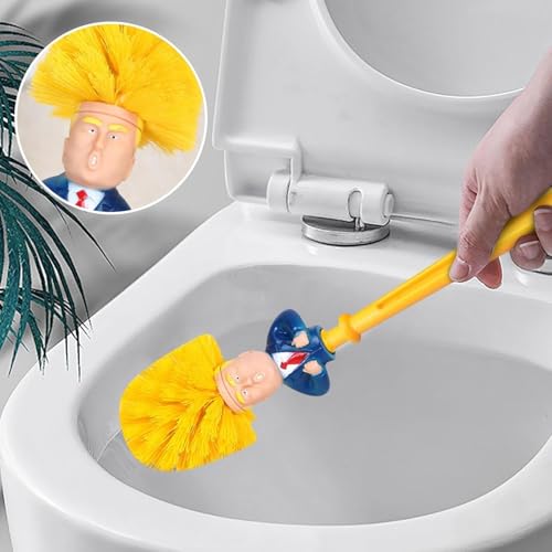 Image of Trump Toilet Brush, Funny Gag Gift Toilet Bowl Brush for Bathroom Cleaning, Political Satire Products, Yellow