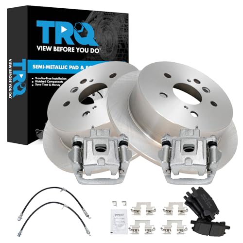 Image of TRQ Rear Brake Pad and Rotor Set Semi Metallic Calipers Compatible with 2004-2006 Lexus RX330 2006-2007 RX400h 2006-2007 Toyota Highlander Front Wheel Drive