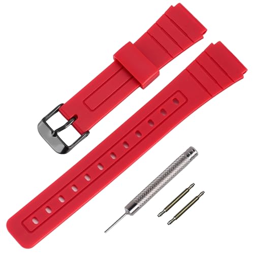 TPUEHb`Xgbv̌p Casio F-91W/F-84/F-94/F-105/F-108/A-158pohijEpj (Red/Black Buckle)