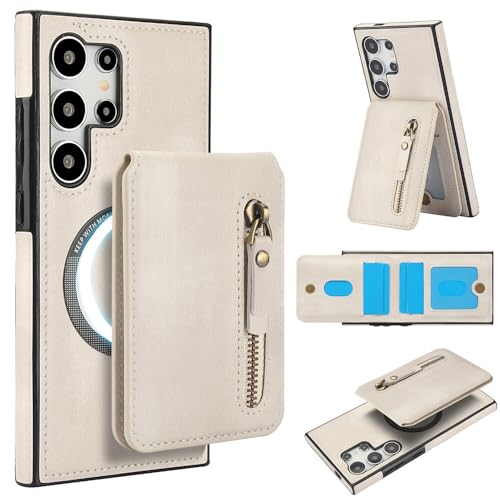 Étui Samsung Galaxy S25 Ultra portefeuille détachable en cuir blanc pour éviter d'égarer ses cartes