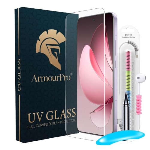 Image of ArmourPro Military Grade UV Tempered Glass Screen Protector Compatible for Oppo Reno 13 Pro 5G with Edge to Edge Coverage, Cable Protector and Easy Installation kit (6.7 Inch)