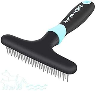 Makerfire Dog Dematting Brush Comb Undercoat Rake for Cats Dogs short or long hair Pet Grooming Tool Double Row of Stainless Steel Pins-Blue