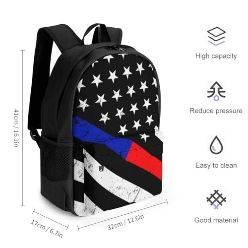 Supdreamc Men Women Polyester Thin Red Line And Blue Line American Flag Black Casual Daypack Large Capacity Carry On Bag With Adjustable Shoulder Straps for Camping Work Running2