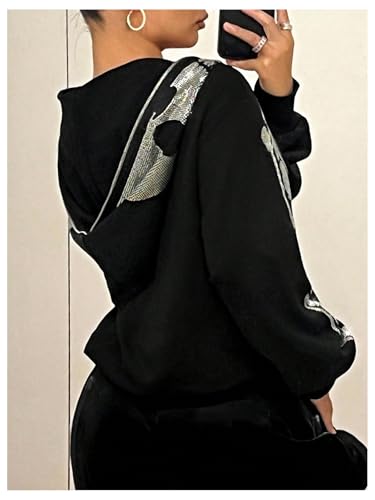 SOLY HUX Women's Y2k Gothic Graphic Hoodie Jacket Zip Up Sparkly Rhinestone Long Sleeve Hooded Sweatshirt Streetwear2