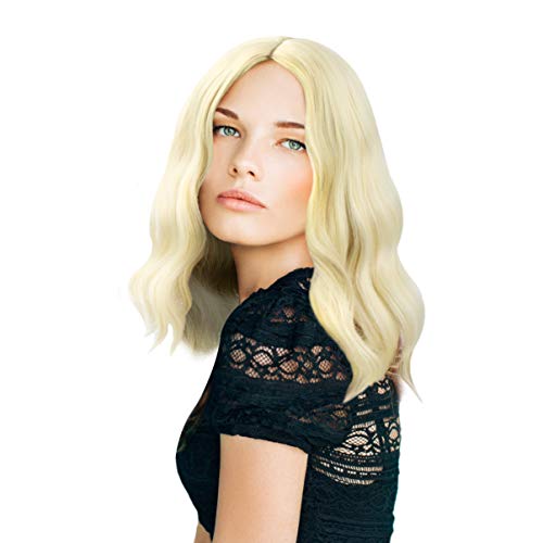 PRETTY SEE Short Curly Wig Charming Centre Parting Wigs for Cosplay and Daily Use, Blonde