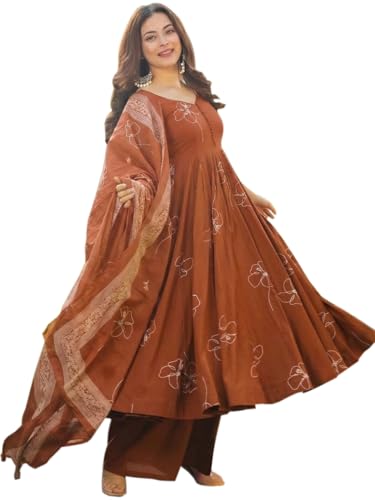 Image of ANNI Designer Women's Viscose Blend Umbrella Style Printed Kurta Palazzo with Dupatta | Elegant Kurta Set for Women | Stylish Palazzos & Dupatta Set | Ethnic Wear for Women
