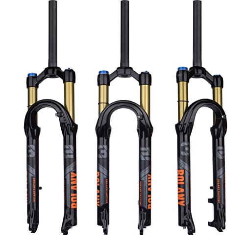 BOLANY 27.5/29Zoll MTB Luftgabel, 120mm Federweg Fahrrad-Federgabel 28.6mm (1-1/8inch) 220mm Gewindefreier gerader Gabelschaft 9x100mm QR Scheibenbremsversion