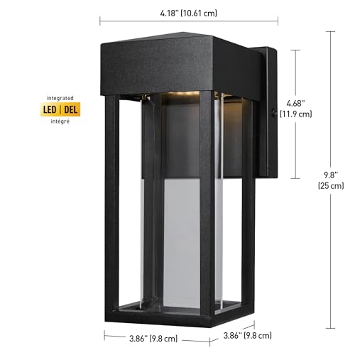 Image of GLOBE Electric 44246 Bowie LED Integrated Outdoor Indoor Wall Sconce, Matte Black, Clear Glass Insert, 10W, 420 Lumens