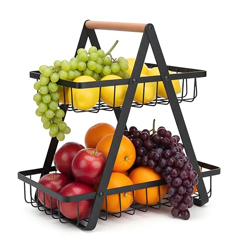 La mejor selección de Fruteros disponible en línea. 45 Cesta de Fruta de Metal de 2 Niveles, frutero portátil para organizar la cocina y el comedor, Ideal para frutas, verduras, pan y aperitivos, Cesta rectangular de metal desmontable
