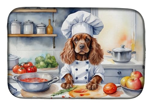 Caroline's Treasures DAC6234DDM Cocker Spaniel The Chef Dish Drying Mat Absorbent Dish Drying Mat Pad for Kitchen Counter Dish Drainer Mat for Countertop, 14 x 21', Multicolor