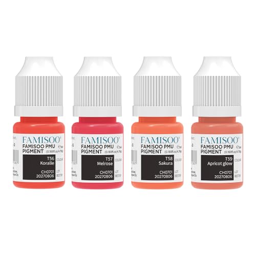 FAMISOO Lip Set Professional PMU Pigment for Permanent Makeup, Pink Lip Tatttoo Ink Set Tattoo Supplies for Blush Microblading Long-Lasting Non-Fading Beauty Ink Pigment Kit (5ml Each)