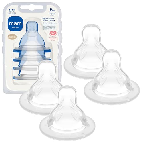 Image of MAM Baby Bottle Nipples Extra Fast Flow Size 4, for 6+ Month Babies, Skin Soft BPA Free Silicone, 94% Nipple Acceptance, Fits All MAM Bottles, Developed with Medical Experts, 4 Pack, Made in Europe