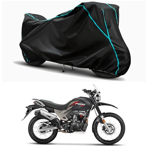 Image of Waterproof Bike Body Cover Compatible for | Hero XPulse 200 STD | Taffeta Fabric, Sky Piping Design, Bottom Elastic Fit | Dustproof, Sun UV & Rain Protection for All Weather.