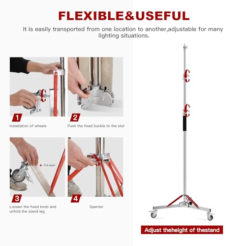Image of Heavy Duty Light Stand with Casters 10ft /305CM 30kg /66lb Load Bearing