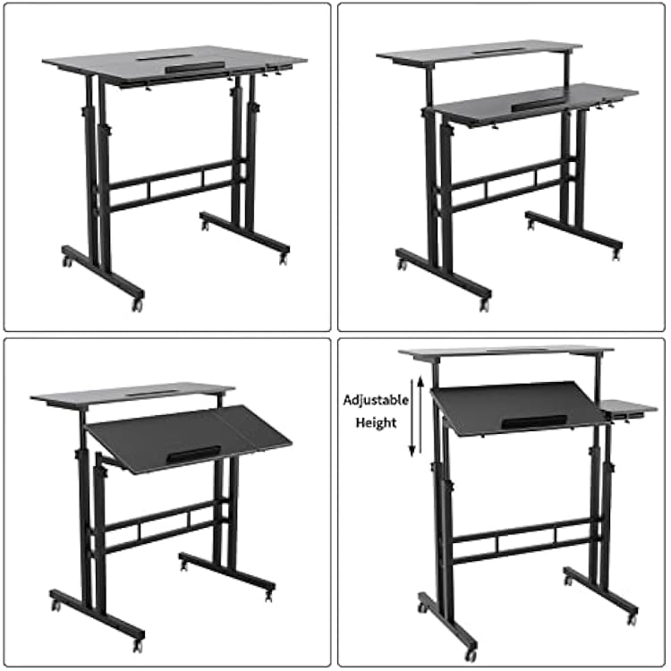 SogesHome 31.5 inches Adjustable Laptop Desk Table, Portable Computer Stand with Cart Tray and Computer Host Stand, Black