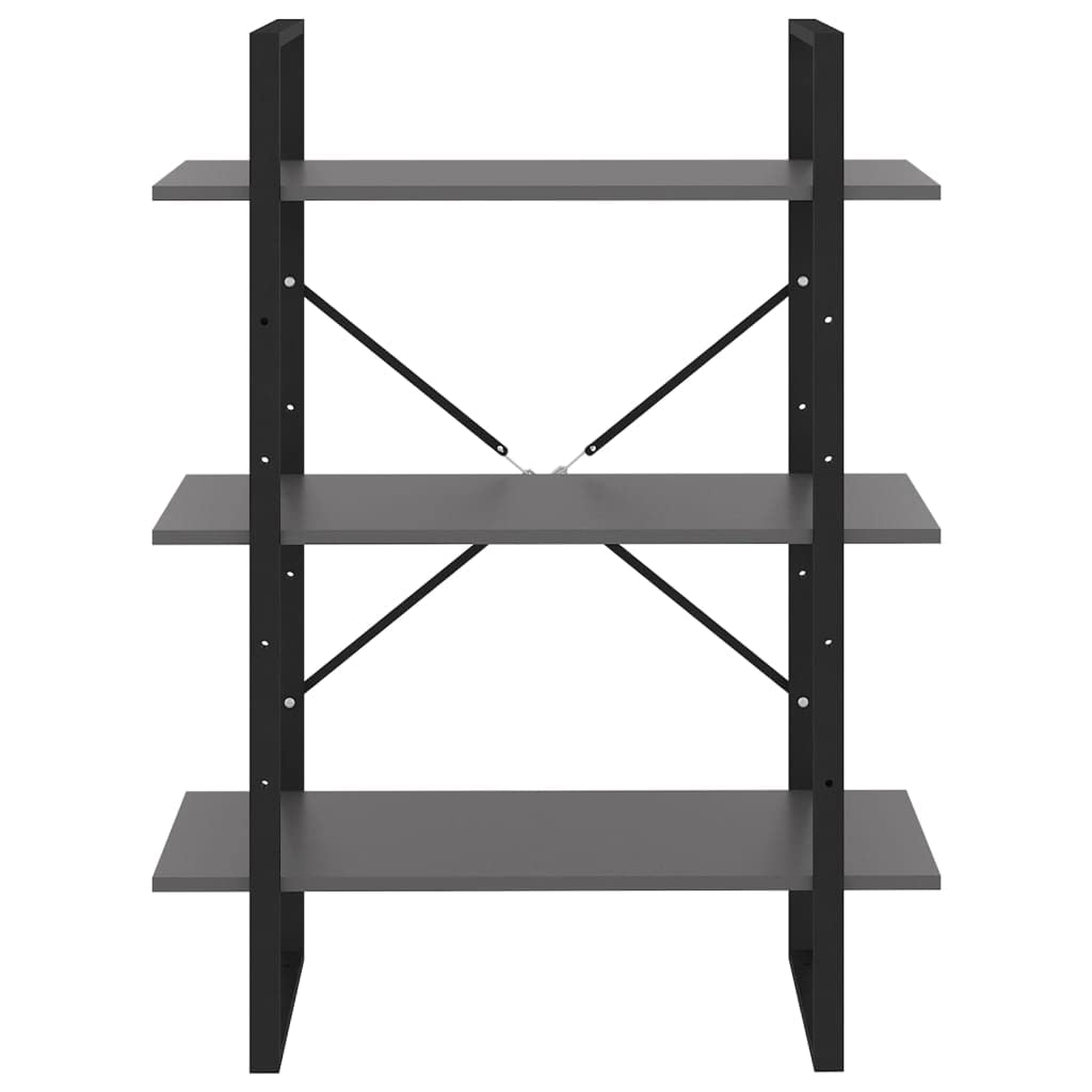 Générique Bibliothek aus Holz, 80 x 30 x 105 cm, 3 Regale, Grau | Stabiler Metallrahmen, Aufbewahrung für Bücher und Dekorationen, einfache Reinigung mit feuchtem Tuch