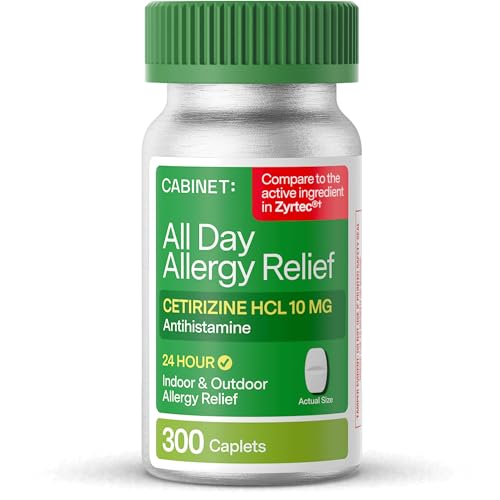 Cabinet: Cetirizine Hcl 10mg Allergy Relief Tablets | Non-Drowsy Antihistamine for 24-Hour Indoor & Outdoor (Aluminum - 300 Count)