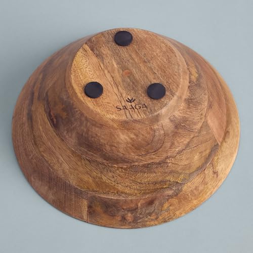 Image of SAAGA Printed Mango Wood Bowl - 10x4 Inch Handcrafted Round Serving Bowl with Food-Grade Finish for Noodles, Soups, Curries & Snacks - Celosia