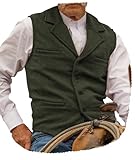 Garqia Clyon Hunting Aged Mens Tweed Vests Herringbone Waistcoats Retro Casual Wedding Wool Business Vests (Army Green,XL)
